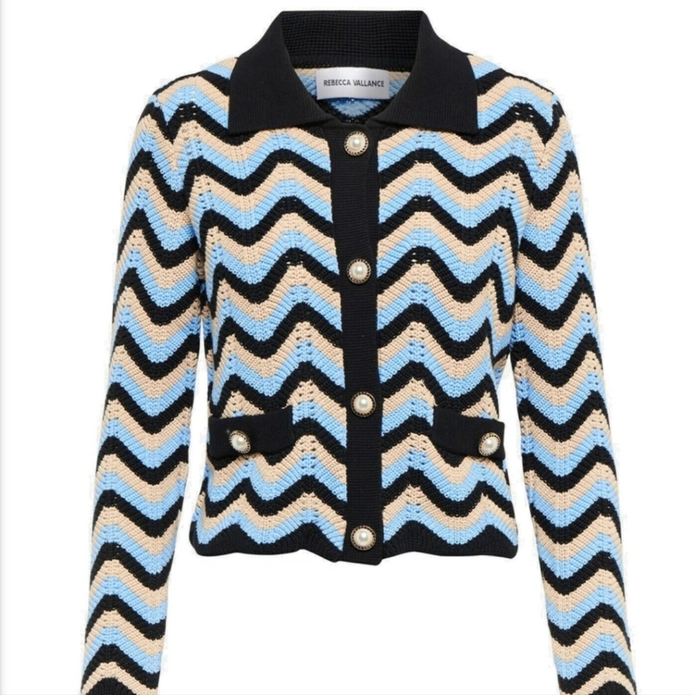 REBECCA VALLANCE Chatou Jacket Cotton Knit Cardigan Sweater Medium - Picture 2 of 14